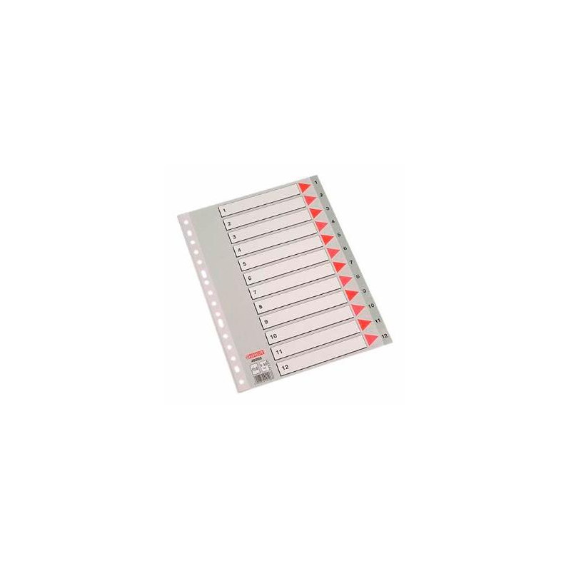 (49205) ESSELTE ÍNDICE NUMÉRICO MULTITALADRO 1-12 POLIPROPILENO FOLIO GRIS CON CARÁTULA ÍNDICE CARTÓN COLOR