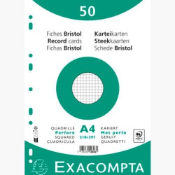 (12606E) EXACOMPTA FICHAS CARTULINA BRISTOL TALADRO A4 CUADRÍCULA 5X5 PACK DE 50 BLANCO