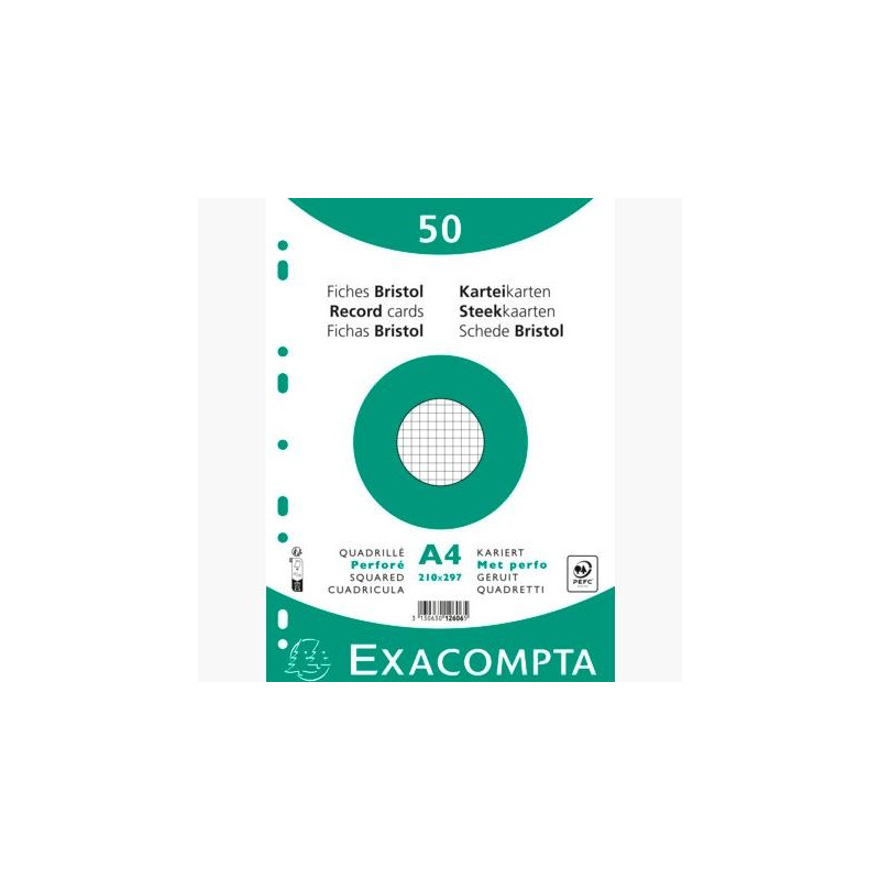 (12606E) EXACOMPTA FICHAS CARTULINA BRISTOL TALADRO A4 CUADRÍCULA 5X5 PACK DE 50 BLANCO