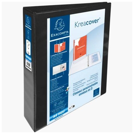 (51843NE) EXACOMPTA CARPETA 4 ANILLAS MIXTAS 40MM KREACOVER FORRADA PP A4+ PERSONALIZABLE 3 BOLSOS EXTERIORES NEGRO