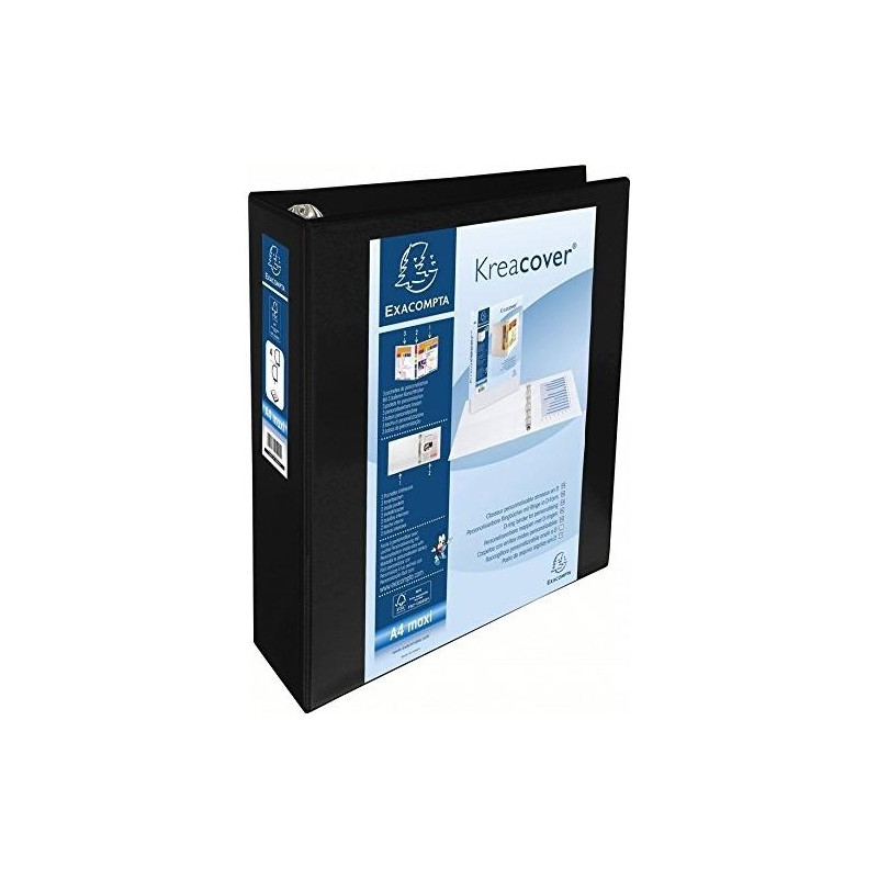 (51845NE) EXACOMPTA CARPETA 4 ANILLAS MIXTAS 60MM KREACOVER FORRADA PP A4+ PERSONALIZABLE 3 BOLSOS EXTERIORES NEGRO