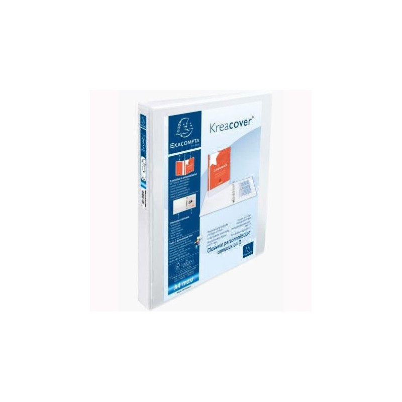 (51842E) EXACOMPTA CARPETA 4 ANILLAS MIXTAS 30MM KREACOVER FORRADA PP A4+ PERSONALIZABLE 3 BOLSOS EXTERIORES BLANCO