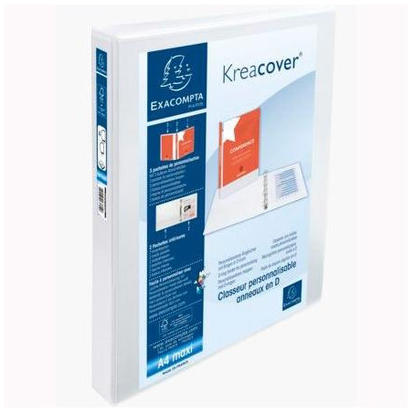 (51842E) EXACOMPTA CARPETA 4 ANILLAS MIXTAS 30MM KREACOVER FORRADA PP A4+ PERSONALIZABLE 3 BOLSOS EXTERIORES BLANCO