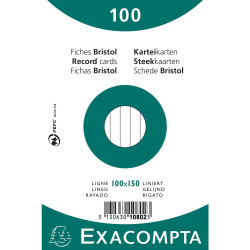 (10802X) EXACOMPTA PAQUETE 100 FICHAS CARTULINA BRISTOL RETRACTIL LINEA HORIZONTAL SIN TALADRO 100X150MM BLANCO