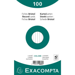 (10803X) EXACOMPTA PAQUETE 100 FICHAS CARTULINA BRISTOL RETRACTIL LINEA HORIZONTAL SIN TALADRO 125X200MM BLANCO
