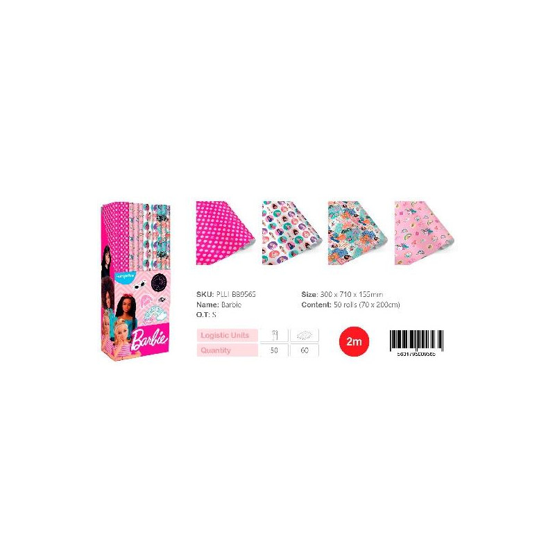 (PLLI-BB9565) EUROPRICE PAPEL DE REGALO ROLLO 70CM X 2M BARBIE