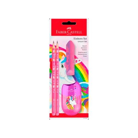 (111518) FABER CASTELL SET 2 LÁPICES GRAFITO UNICORNIO HB COLOR ROSA + GOMA + AFILALÁPICES
