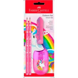 (111518) FABER CASTELL SET 2 LÁPICES GRAFITO UNICORNIO HB COLOR ROSA + GOMA + AFILALÁPICES