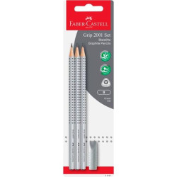 (117097) FABER CASTELL SET DE LÁPICES DE GRAFITO GRIP 2001 B + GOMA CAPUCHÓN EN BLISTER DE 4 PIEZAS