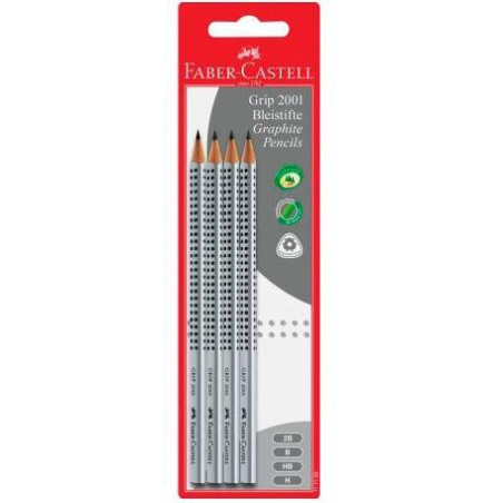 (117198) FABER CASTELL LÁPIZ GRIP GRAFITO MOD. 2001 GRIS -BLISTER 4U-