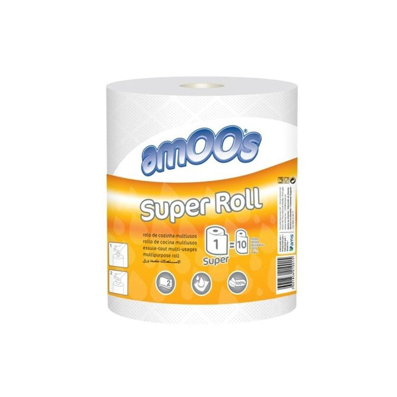 (5601856250080) AMOOS PAPEL DE COCINA SUPER ROLL 2C MULTIUSOS ROLLO 91M BLANCO