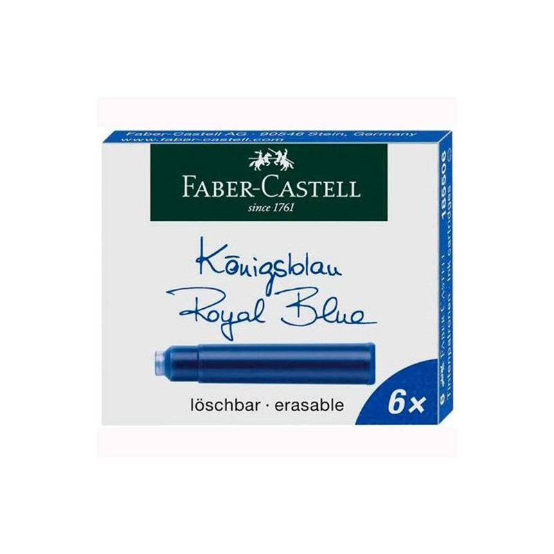 (185506) FABER CASTELL CARTUCHO TINTA BORRABLE AZUL ESTUCHE 6 UD