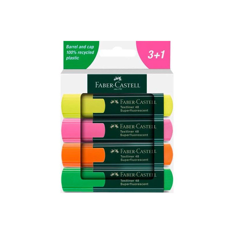 (254844) FABER CASTELL MARCADOR FLUORESCENTE TEXTLINER 48 C/SURTIDOS BLÍSTER 3+1 UD