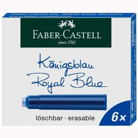 (185506) FABER CASTELL CARTUCHO TINTA BORRABLE AZUL ESTUCHE 6 UD