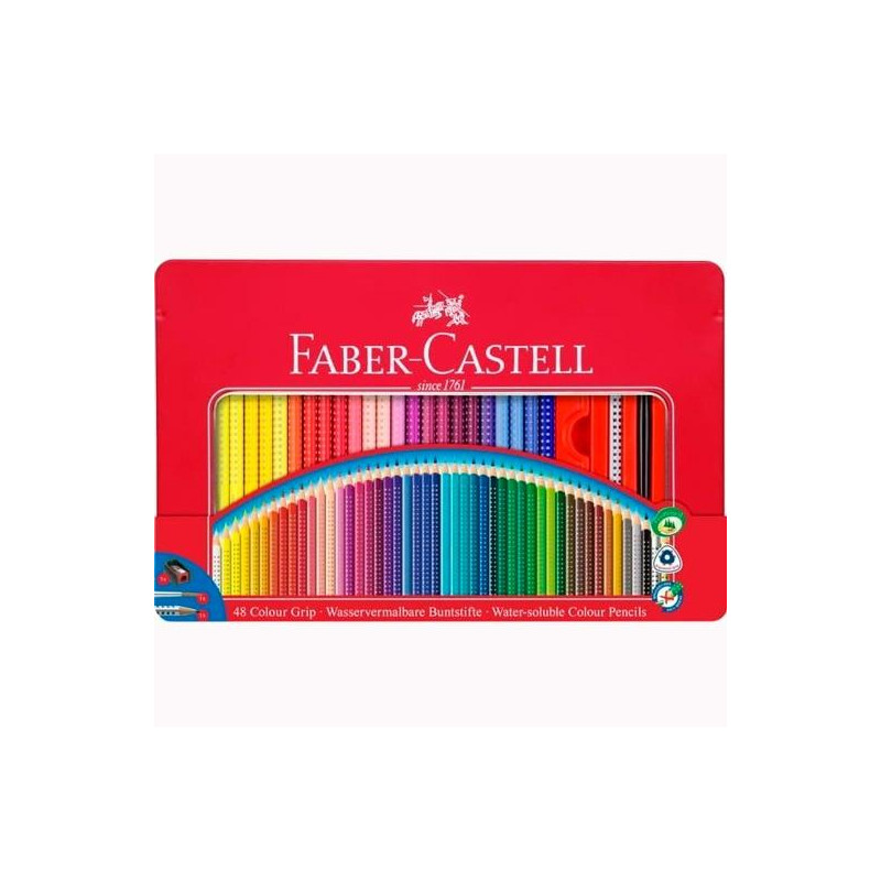 (112448) FABER CASTELL LÁPICES COLOUR GRIP + ACCESORIOS C/SURTIDOS ESTUCHE DE METAL 48 UD