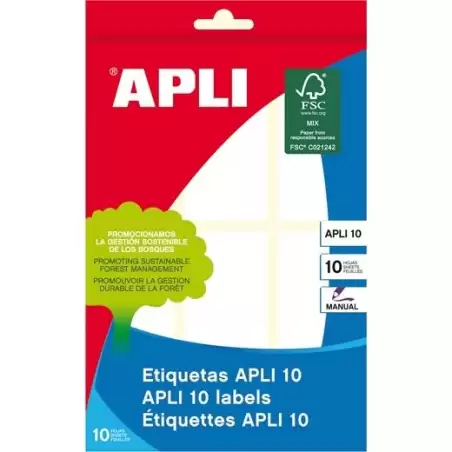 (01653) APLI ETIQUETAS ADHESIVAS 34X82MM ESCRITURA MANUAL C/ROMOS 6 X 10H BLANCO