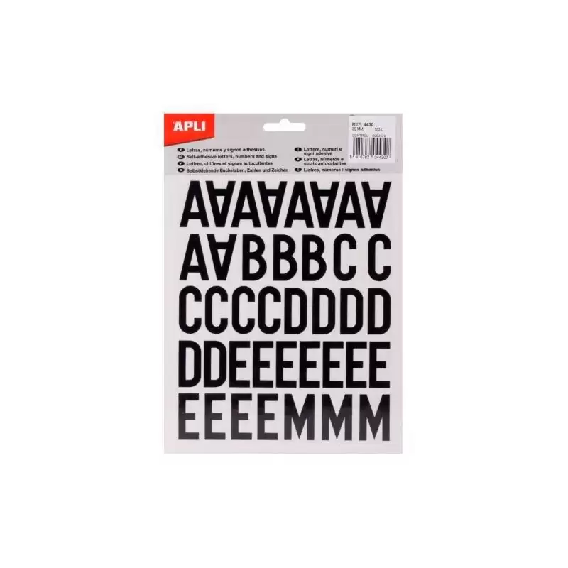 (04430) APLI LETRAS ADHESIVAS MAYÚSCULAS 30MM 4 HOJAS NEGRO