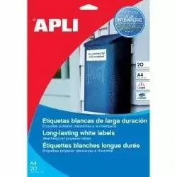 (12121) APLI ETIQUETAS ADHESIVAS RESISTENTES INTEMPERIE 210X297MM LÁSER C/RECTOS 1 X 100H POLIÉSTER BLANCO