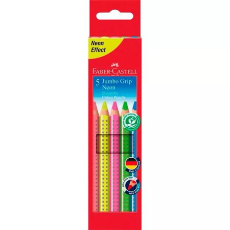 (110994) FABER CASTELL LÁPICES DE COLORES JUMBO GRIP C/SURTIDOS NEÓN ESTUCHE 5 UD