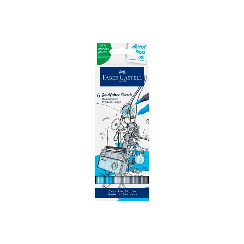 (164806) FABER CASTELL ROTULADORES DE BOCETOS GOLDFABER DOBLE PUNTA FINA/PINCEL C/SURTIDOS SET DISEÑO 6 UD