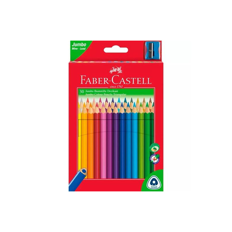 (116530) FABER CASTELL LÁPICES DE COLORES JUMBO TRIANGULAR + SACAPUNTAS C/SURTIDOS ESTUCHE 30 UD
