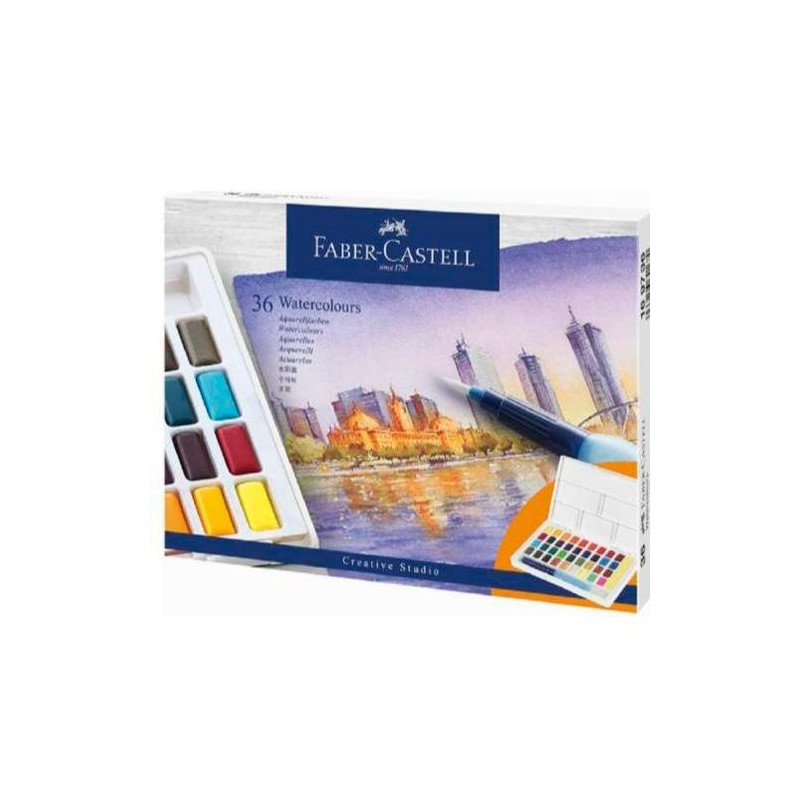 (169736) FABER CASTELL ACUARELAS EN PASTILLAS CREATIVE STUDIO COLORES SURTIDOS ESTUCHE 36 UD