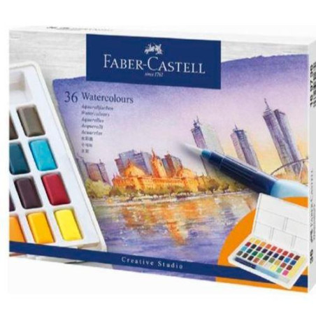 (169736) FABER CASTELL ACUARELAS EN PASTILLAS CREATIVE STUDIO COLORES SURTIDOS ESTUCHE 36 UD