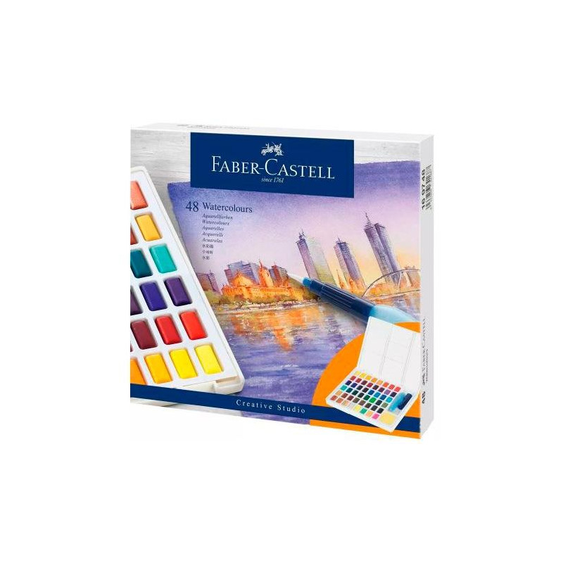 (169748) FABER CASTELL ACUARELAS EN PASTILLAS CREATIVE STUDIO COLORES SURTIDOS ESTUCHE 48 UD