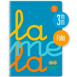 (7FTP003B) LAMELA CUADERNO ESPIRAL 80H FOLIO 90GR CUADROVÍA 3MM C/MARGEN CUBIERTA PP AZUL FLUORESCENTE