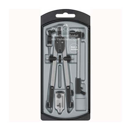 (174045) FABER CASTELL COMPÁS DE AJUSTE RÁPIDO ADAPTADOR UNIVERSAL ALARGADERA Y ACCESORIOS