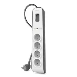 (BSV400VF2M-V2) BELKIN REGLETA DE PROTECCION CONTRA SOBRETENSIONES CON 4 TOMAS BOTÓN DE APAGADO Y ENCENDIDO 2 METROS BLANCO/GRIS