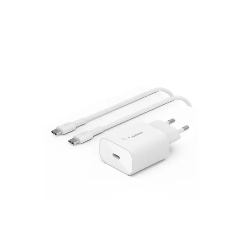 (WCA004VF1MWH-B6) BELKIN CARGADOR PARED USB-C + CABLE USB-C A USB-C 25W BLANCO