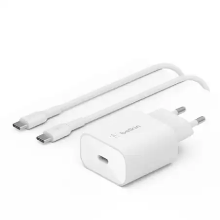 (WCA004VF1MWH-B6) BELKIN CARGADOR PARED USB-C + CABLE USB-C A USB-C 25W BLANCO