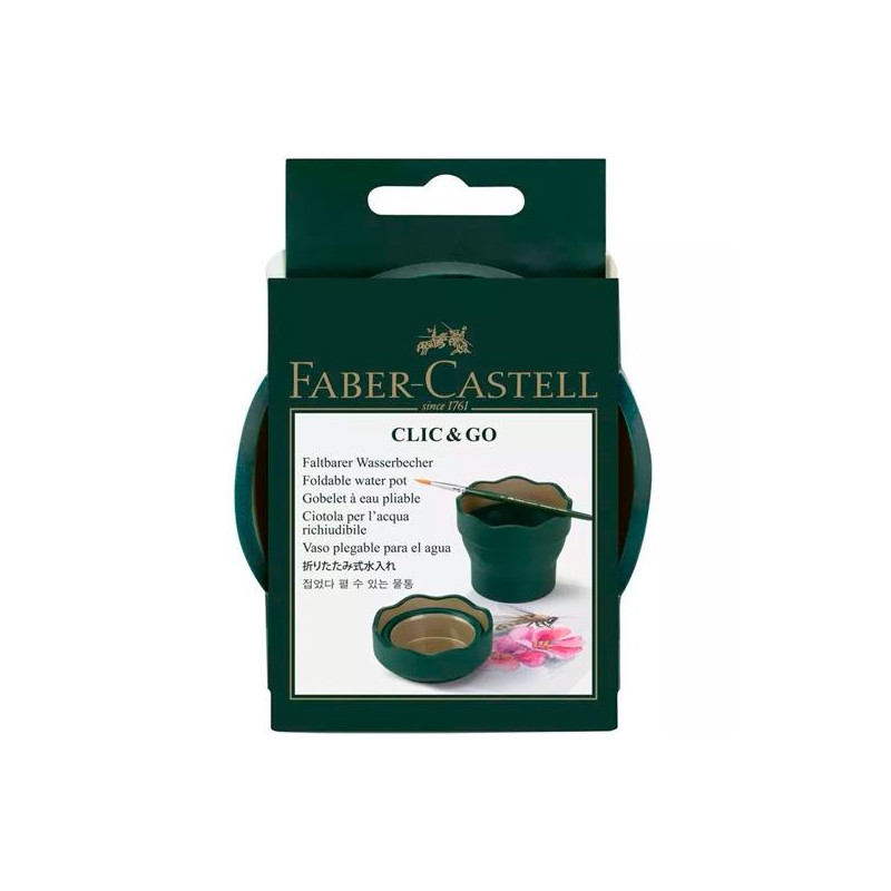 (181520) FABER CASTELL VASO PLEGABLE PARA EL AGUA CLIC&GO VERDE OSCURO