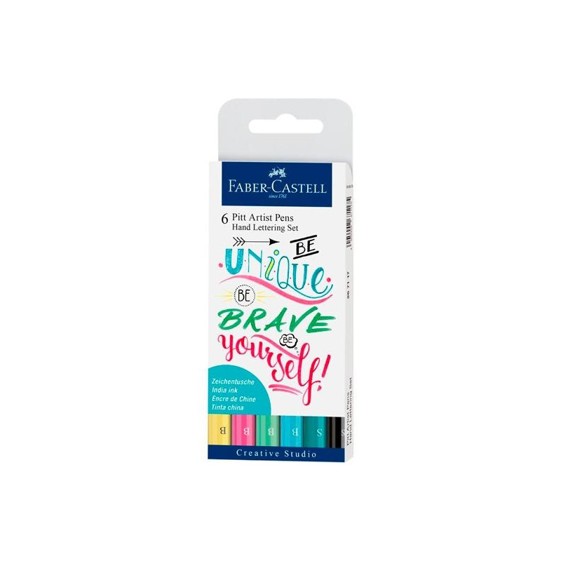 (267116) FABER CASTELL ROTULADORES PITT ARTIST PEN HAND LETTERING SUPERFINA/PINCEL C/SURTIDOS PASTEL ESTUCHE 6 UD