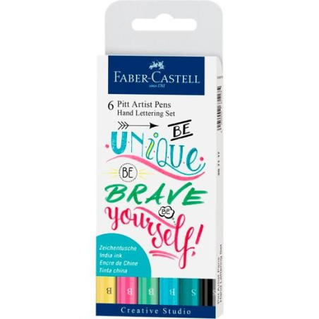 (267116) FABER CASTELL ROTULADORES PITT ARTIST PEN HAND LETTERING SUPERFINA/PINCEL C/SURTIDOS PASTEL ESTUCHE 6 UD