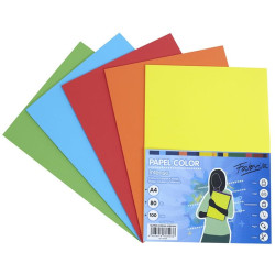 (16328) FABRISA PAPEL DIN A4 80GR INKJET/LÁSER PAQUETE 100H RETRACTILADO 5 COLORES FUERTES