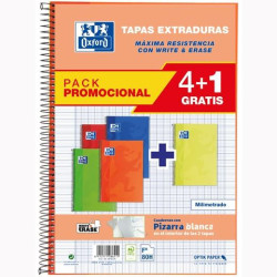 (100430276) OXFORD CUADERNO ESPIRAL WRITE&ERASE 80H FOLIO MILIMETRADO C/MARGEN T/EXTRADURA PACK 4+1 C/SURTIDOS VIVOS
