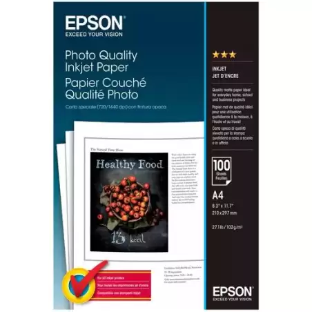 (C13S041061) EPSON PAPEL FOTOGRÁFICO PHOTO QUALITY A4 102GR INKJET PAQUETE 100H BLANCO