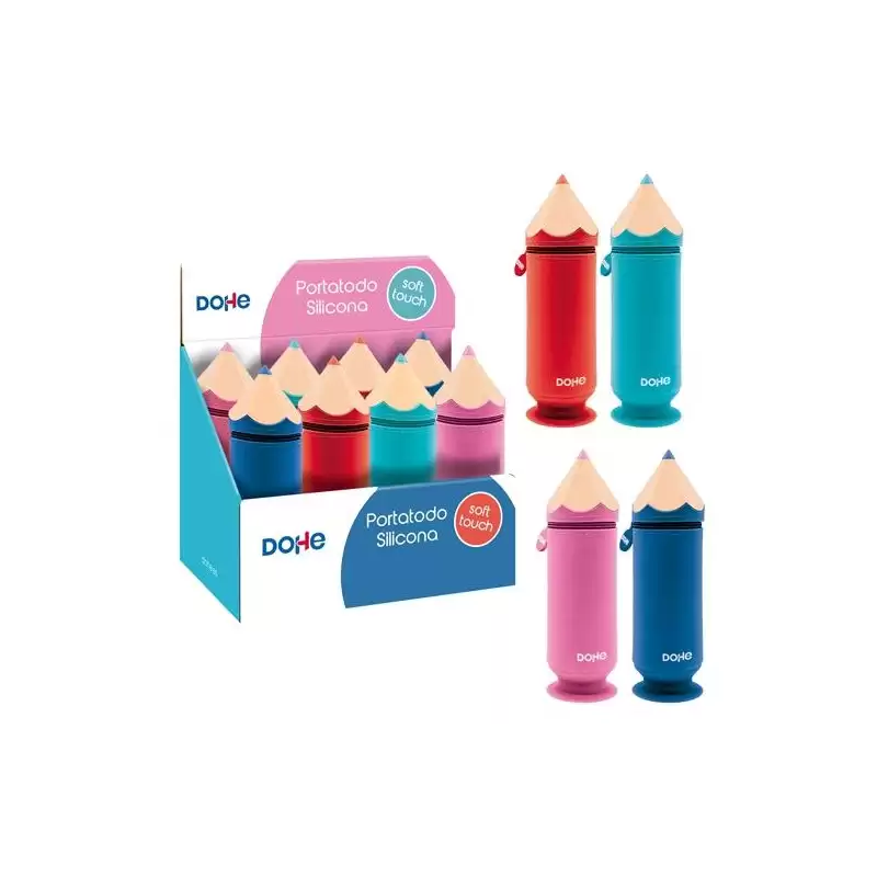 (51960) DOHE PORTATODO FORMA DE LÁPIZ DE SILICONA COLORES SURTIDOS EXPOSITOR 8 UD