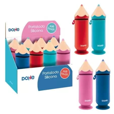 (51960) DOHE PORTATODO FORMA DE LÁPIZ DE SILICONA COLORES SURTIDOS EXPOSITOR 8 UD