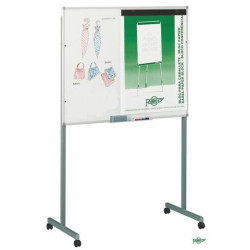 (11-D4) FAIBO PIZARRA BLANCA ESTRATIFICADA BLANCA CON PINZAS PARA BLOCS Y SOPORTE METÁLICO CON RUEDAS CON CAJETIN 122X150CM