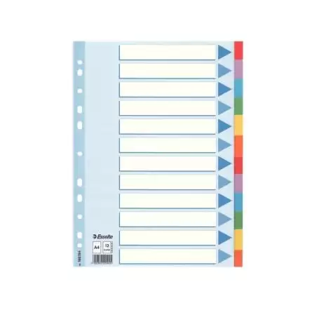 (100194) ESSELTE SEPARADORES MULTITALADRO CARTÓN 12 POSICIONES A4 ÍNDICE COLORES