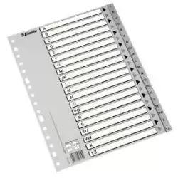 (47140) ESSELTE ABECEDARIO SEPARADOR MULTITALADRO POLIPROPILENO A4 GRIS CON CARÁTULA ÍNDICE CARTÓN BLANCO / NEGRO