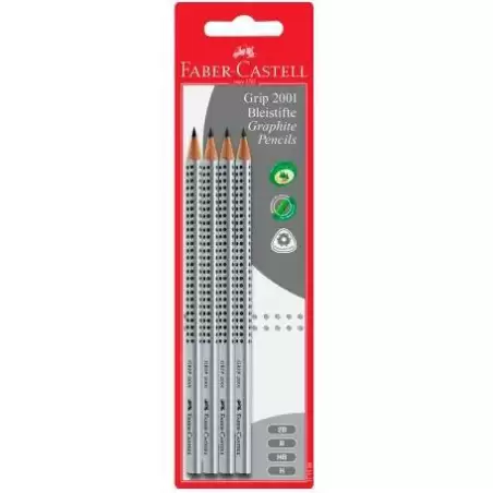 (117198) FABER CASTELL LÁPIZ GRIP GRAFITO MOD. 2001 GRIS -BLISTER 4U-
