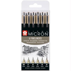 (POXSDK6) TALENS SAKURA ROTULADORES PERMANENTES PIGMA MICRON FINELINER ESTUCHE DE 6 NEGRO