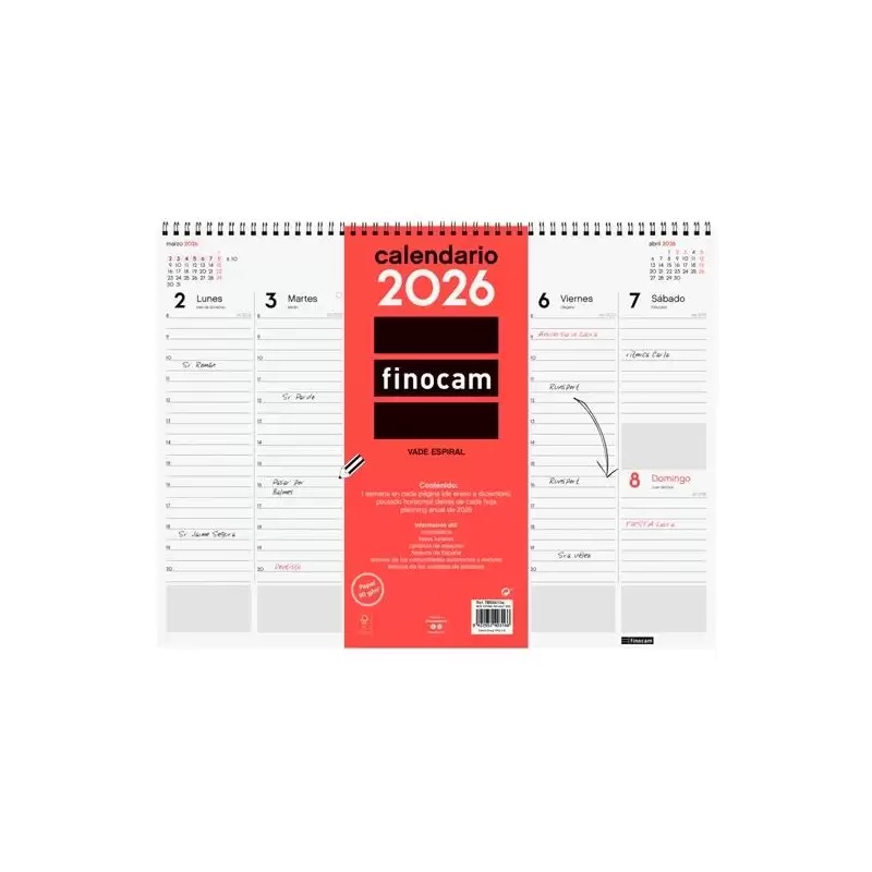 (780260026) FINOCAM VADE CALENDARIO ESPIRAL SOBREMESA 420X310MM SVV NEUTRO 2026