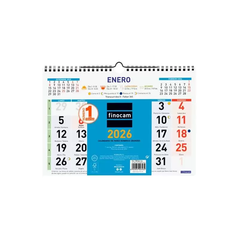 (781440026) FINOCAM CALENDARIO DE PARED NÚMEROS GRANDES 300X210MM MV COLOR 2026