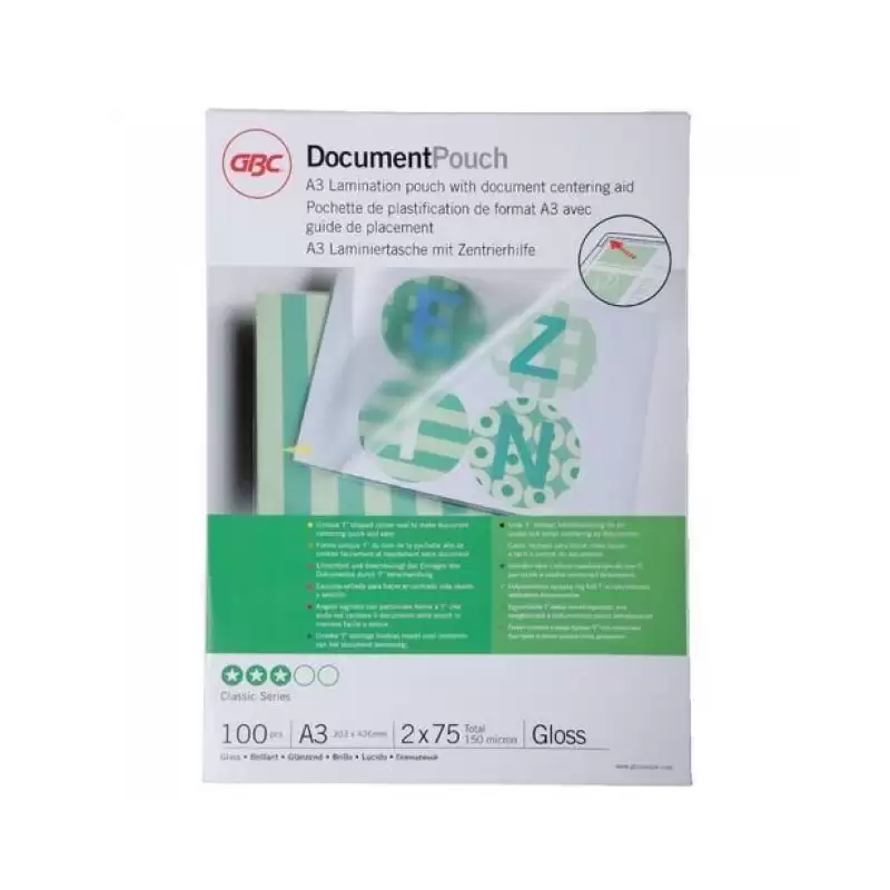 (3200745) GBC FUNDAS DE PLASTIFICAR CARTERAS 2X75 MICRAS A3 -PACK 100U-