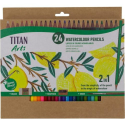 (130120024) TITAN ARTS LÁPICES DE COLORES ACUARELABLES SURTIDOS ESTUCHE 24 UD + PINCEL + GOMA + SACAPUNTAS
